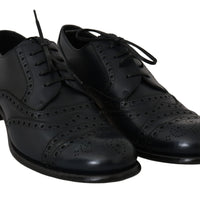 Dolce & Gabbana Elegant Blue Leather Wingtip Derby Shoes