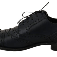 Dolce & Gabbana Elegant Blue Leather Wingtip Derby Shoes