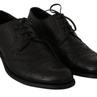 Dolce & Gabbana Elegant Black Leather Derby Wingtip Dress Shoes