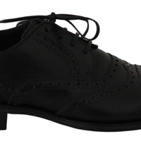 Dolce & Gabbana Elegant Black Leather Derby Wingtip Dress Shoes