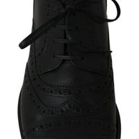 Dolce & Gabbana Elegant Black Leather Derby Wingtip Dress Shoes