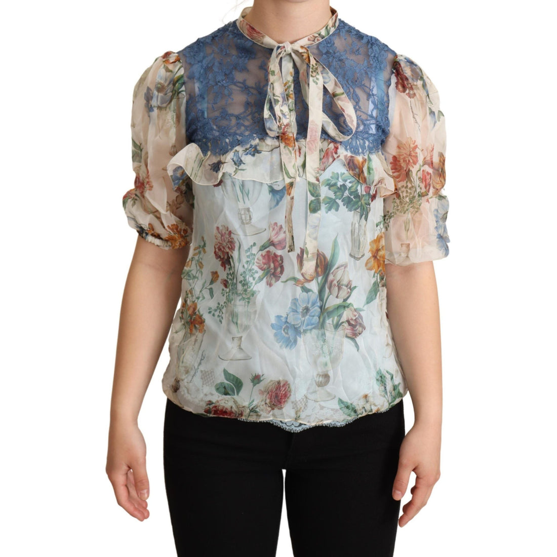 Dolce & Gabbana Chic Floral Silk Blouse with Ascot Collar