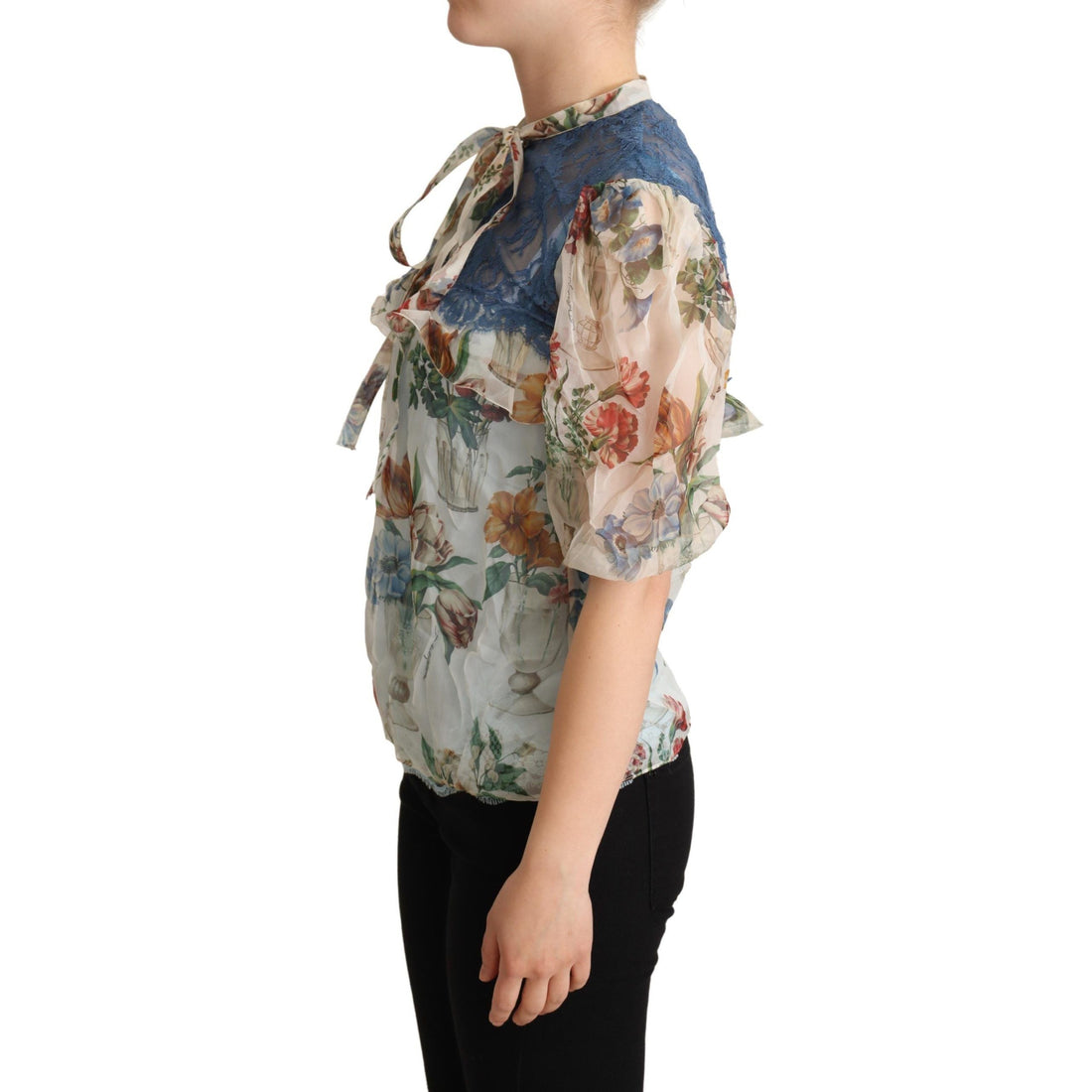 Dolce & Gabbana Chic Floral Silk Blouse with Ascot Collar