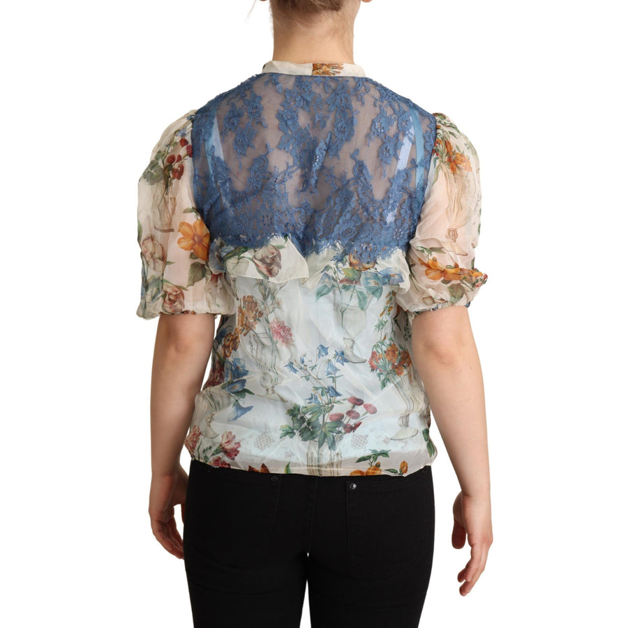 Dolce & Gabbana Chic Floral Silk Blouse with Ascot Collar