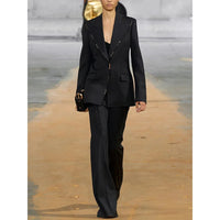 Women's Metal Decoration Blazer and Flare Pants Suit