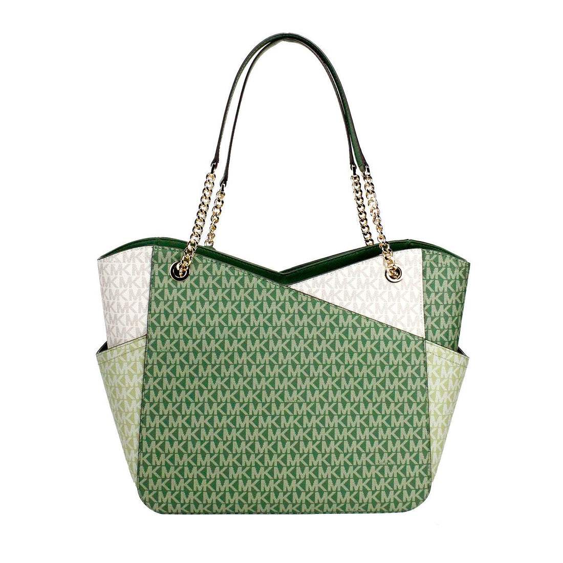 Michael Kors Jet Set Large Fern Green X Cross Chain Shoulder Tote Hand Paris Deluxe