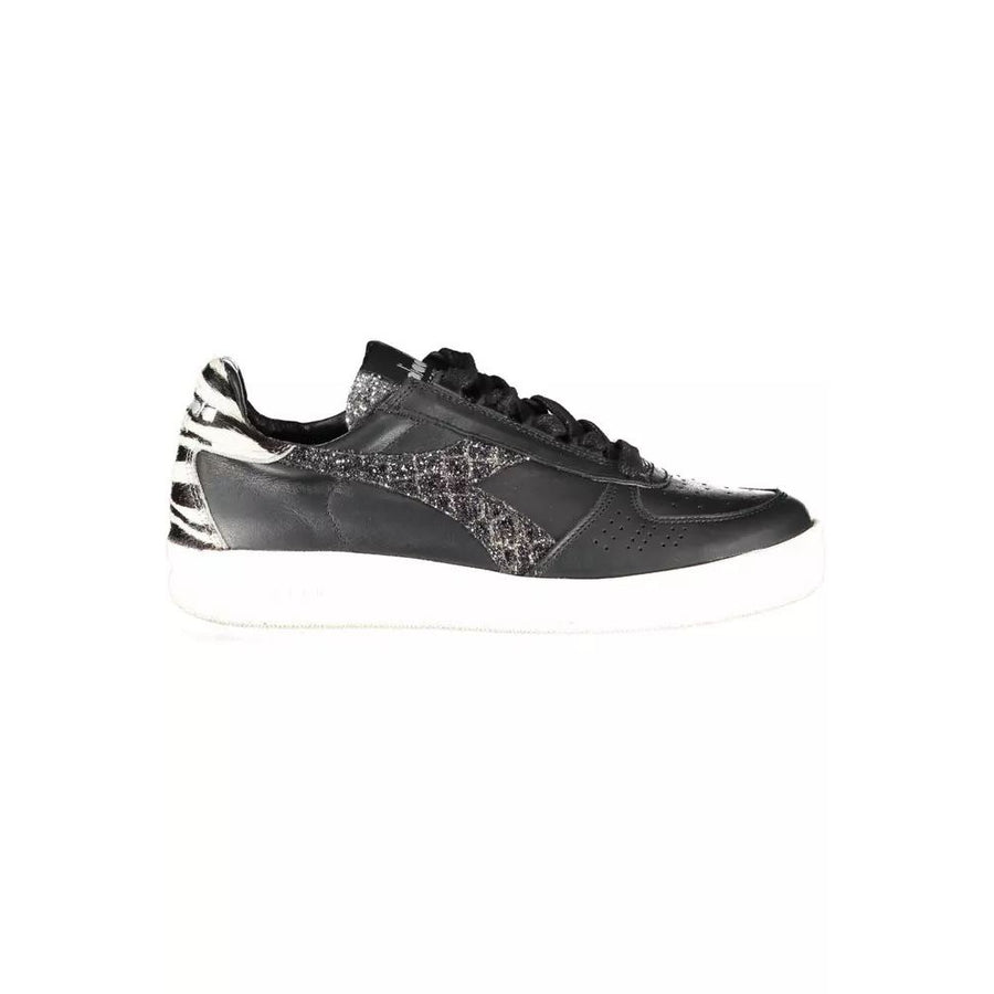 Diadora Sleek Black Leather Sneakers with Contrast Accents