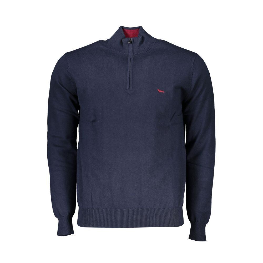 Harmont & Blaine Chic Half-Zip Blue Sweater with Embroidery Detail