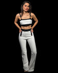 Asiye Urban Glow Set – Cropped Top &amp; High-Waisted Pants with Gold Buttons
