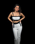 Asiye Urban Glow Set – Cropped Top &amp; High-Waisted Pants with Gold Buttons
