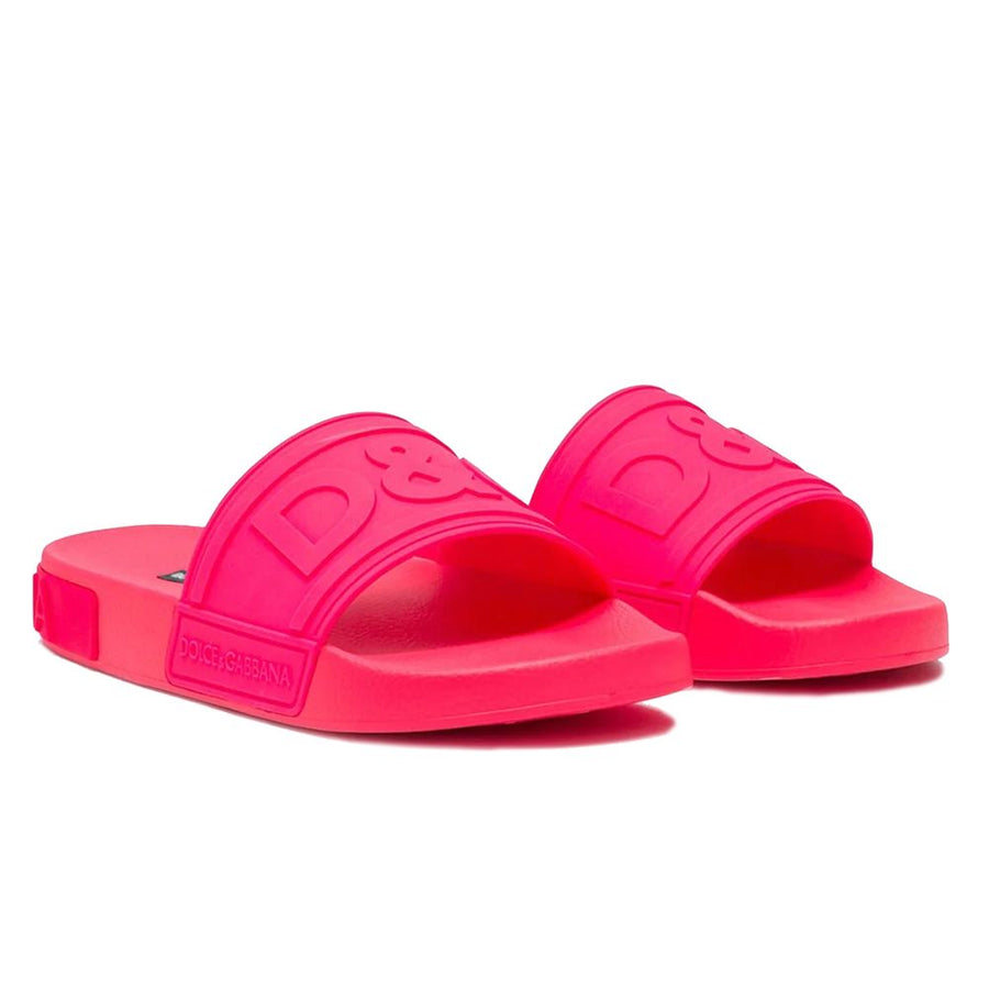 Dolce & Gabbana Chic Fuchsia Rubber Slippers with Logo Detail