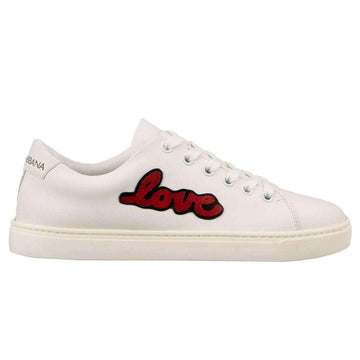 Dolce & Gabbana Chic White Calfskin Sneakers with Love Accents