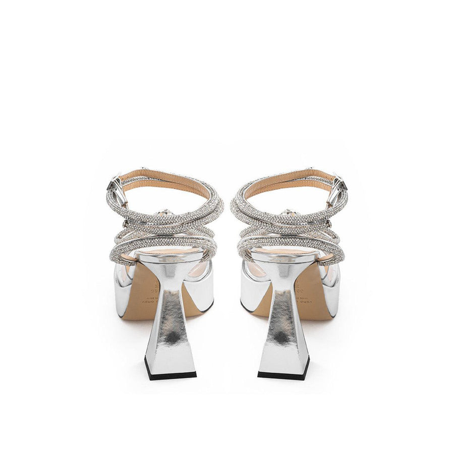 MACH & MACH Elegant Silver Double Bow Platform Sandals