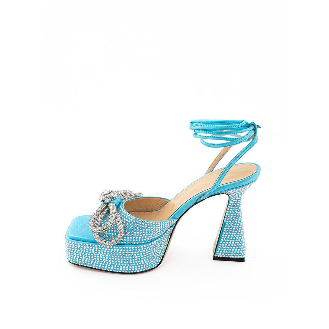 MACH & MACH Elegant Light Blue Crystal Bow Sandals