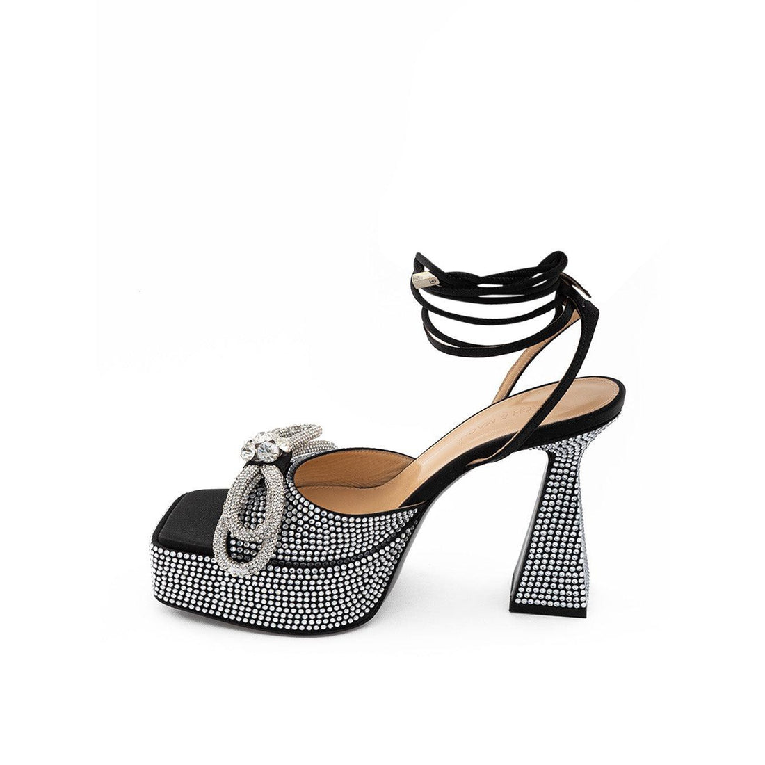 MACH & MACH Crystal Bow Black Leather Sandals