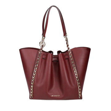 Michael Kors Mina Large Dark Cherry Leather Belted Chain Inlay Tote Bag