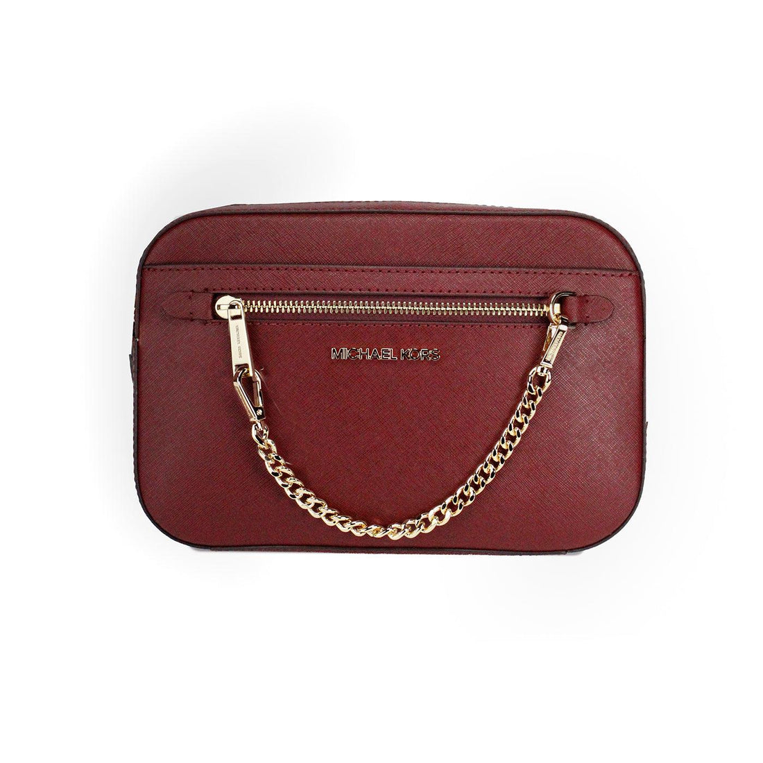 Michael Kors Jet Set East West Large Dark Cherry Leather Zip Chain Crossbody Bag