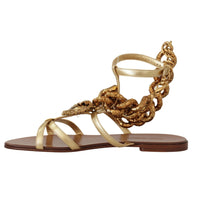 Dolce & Gabbana Chic Gladiator Flats with Heart and Chain Accents