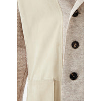 Lardini Elegant Beige Linen Cardigan Blazer with Suede Detail