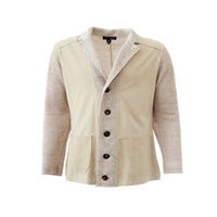 Lardini Elegant Beige Linen Cardigan Blazer with Suede Detail