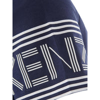 Kenzo Chic Blue Cotton Tee with Contrast Logo Sleeves