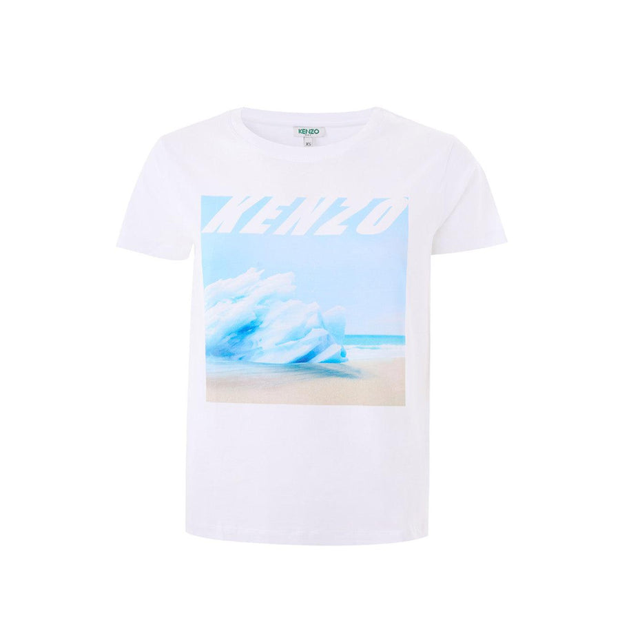 Kenzo Elegant White Wave Print Cotton T-Shirt