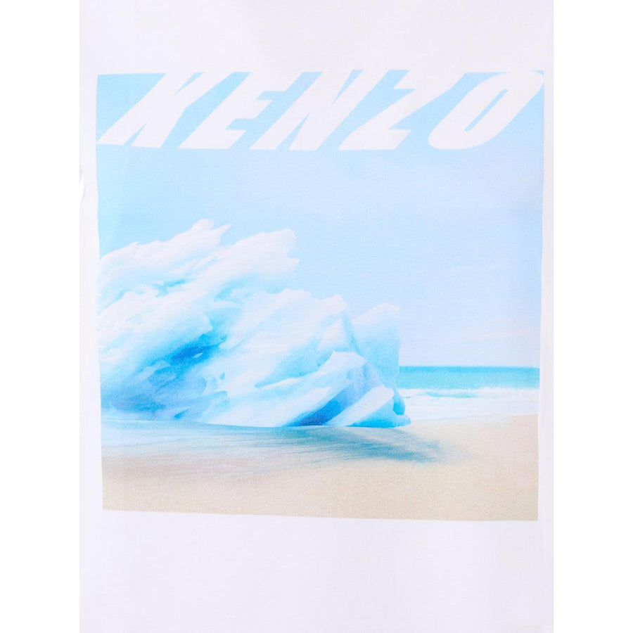 Kenzo Elegant White Wave Print Cotton T-Shirt