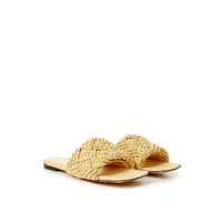 Bottega Veneta Beige Raffia Mule with Maxi Intreccio Detail