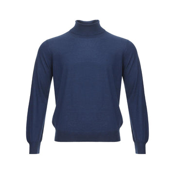 Gran Sasso Elegant Cashmere & Silk Blue Turtleneck