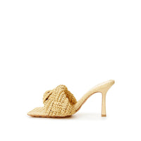 Bottega Veneta Elegant Beige Raffia Heeled Sandal Mules