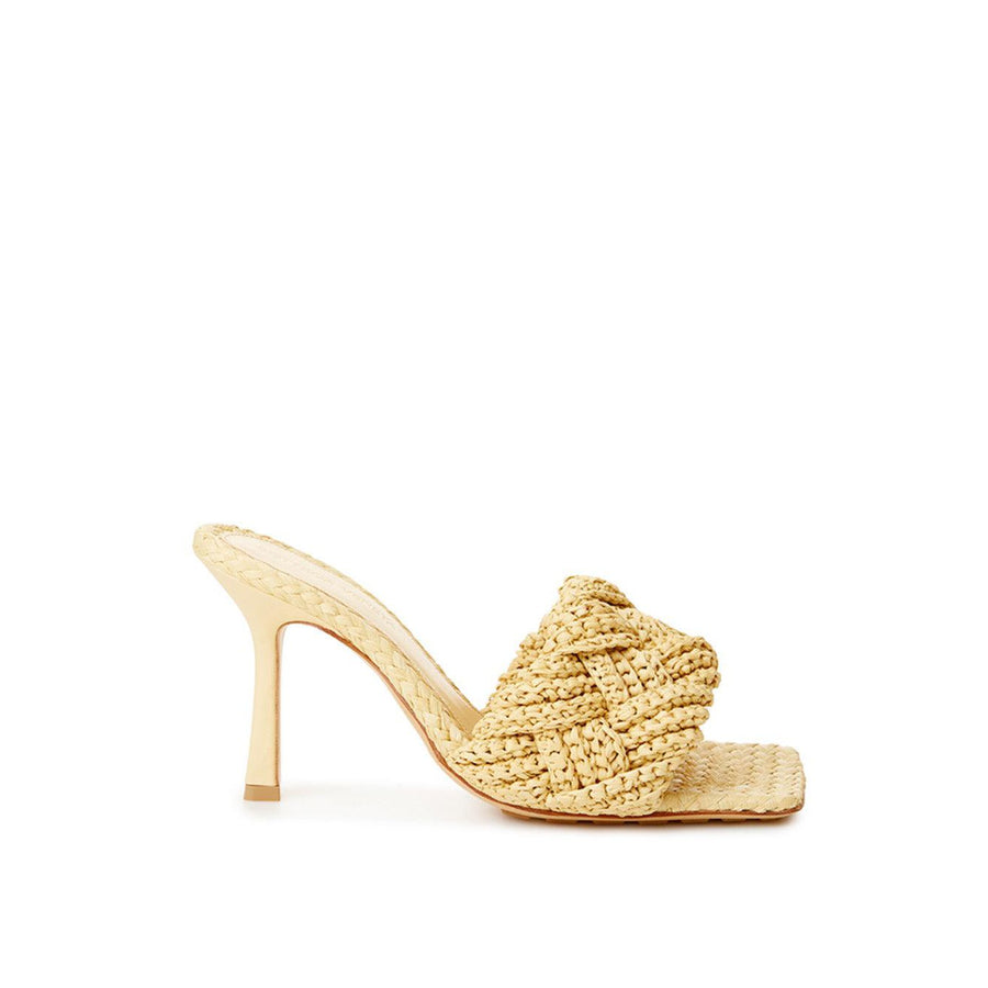 Bottega Veneta Elegant Beige Raffia Heeled Sandal Mules