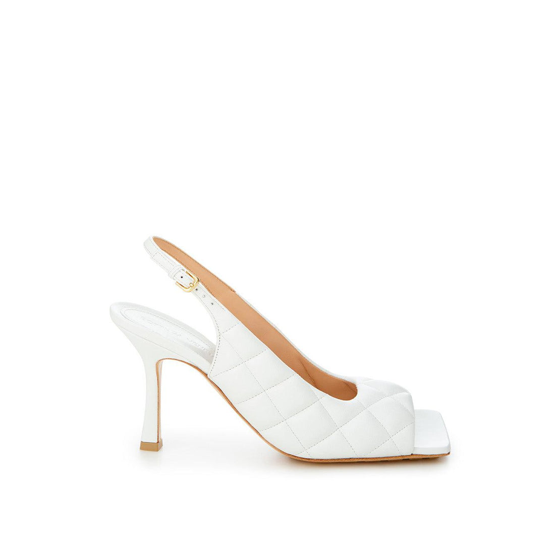 Bottega Veneta Elegant White Nappa Matelassé Slingback Décolleté