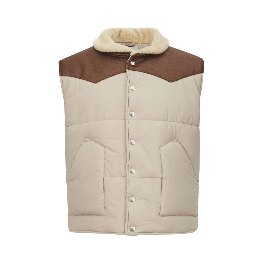 Gran Sasso Elegant Beige Quilted Vest with Eco-Leather Details