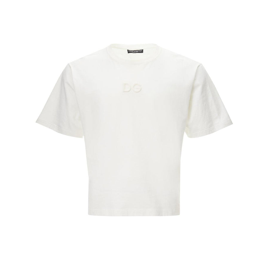 Dolce & Gabbana Elegant White Cotton Tee with 3D Logo