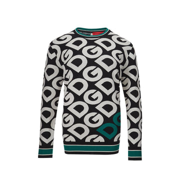 Dolce & Gabbana Elegant Black Wool Sweater with White Logo Detail