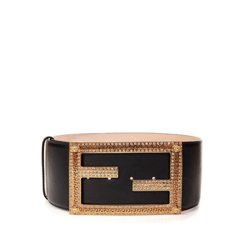 Fendace Elegant Crystal-Studded Leather Belt