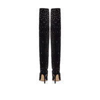 Paris Texas Crystal-Embellished Suede Thigh-High Boots