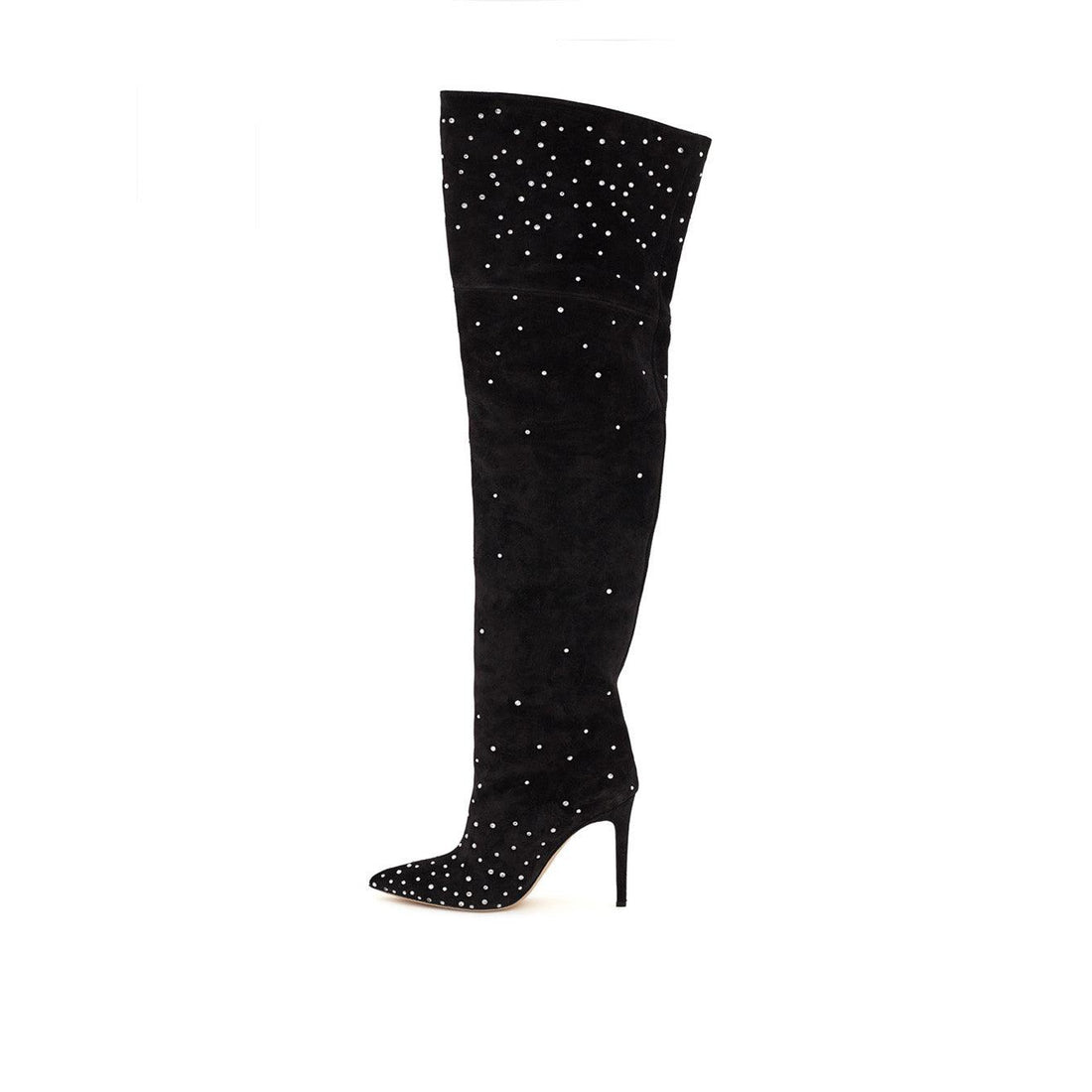 Paris Texas Crystal-Embellished Suede Thigh-High Boots