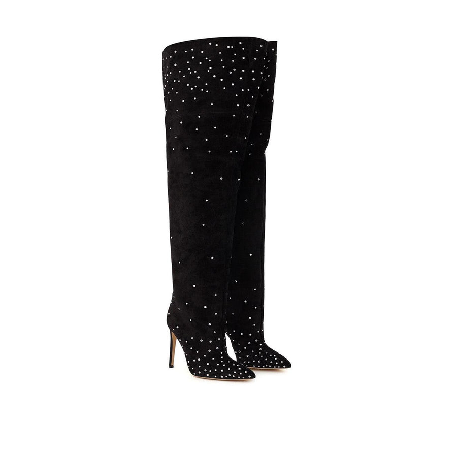 Paris Texas Crystal-Embellished Suede Thigh-High Boots