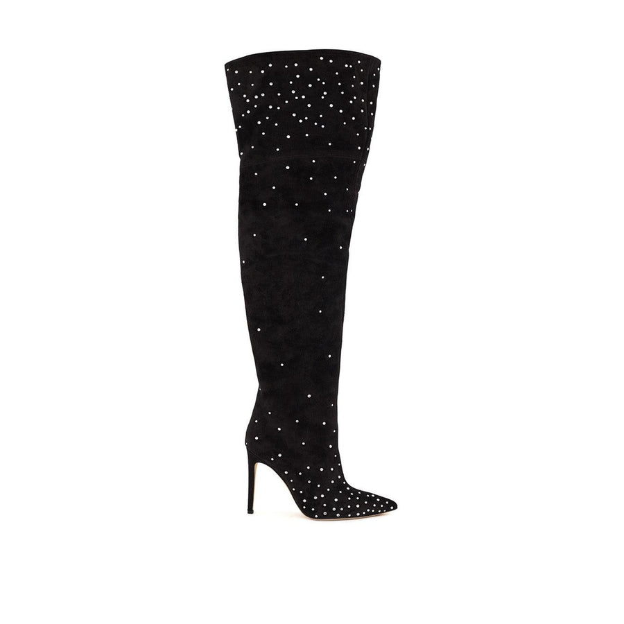 Paris Texas Crystal-Embellished Suede Thigh-High Boots