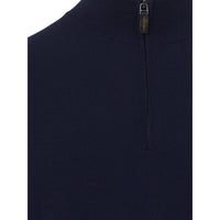 Colombo Elegant Blue Cashmere Sweater with Half Zip