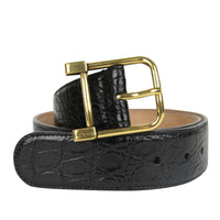 Gucci Gucci Women's Gold Square Buckle Black Crocodile Belt