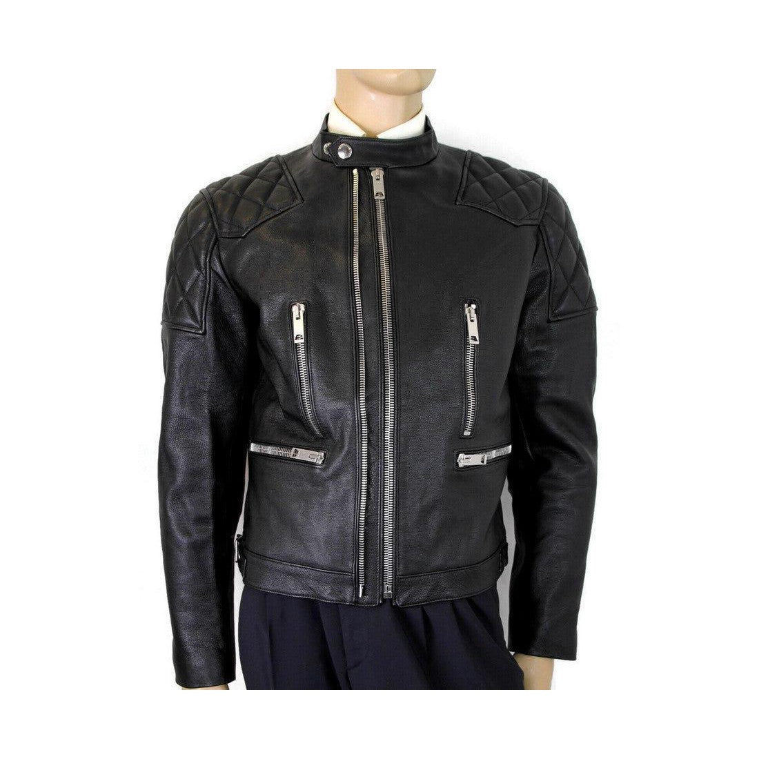 Burberry Burberry Men's Black Leather Diamond Quilted Biker Jacket