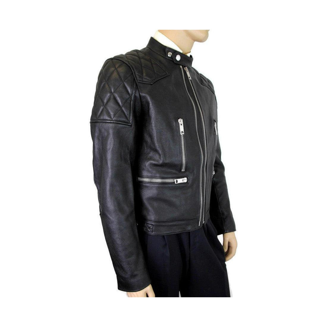 Burberry Burberry Men's Black Leather Diamond Quilted Biker Jacket