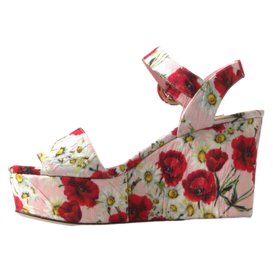 Dolce & Gabbana Floral Ankle Strap Wedge Sandals