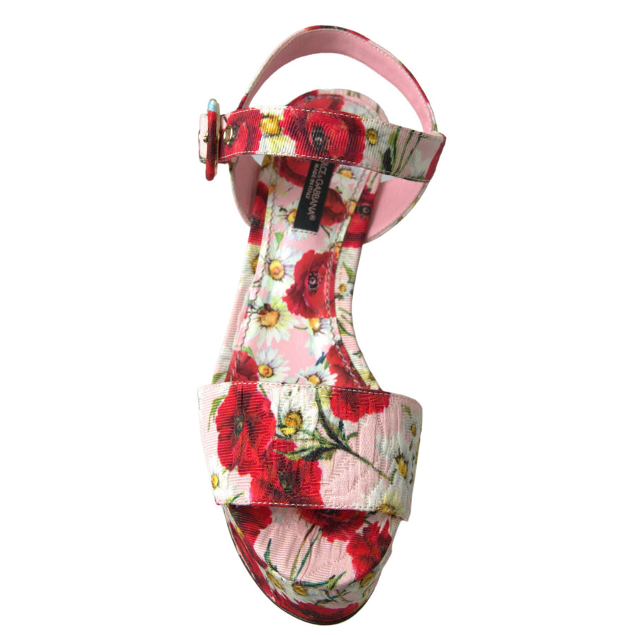 Dolce & Gabbana Floral Ankle Strap Wedge Sandals