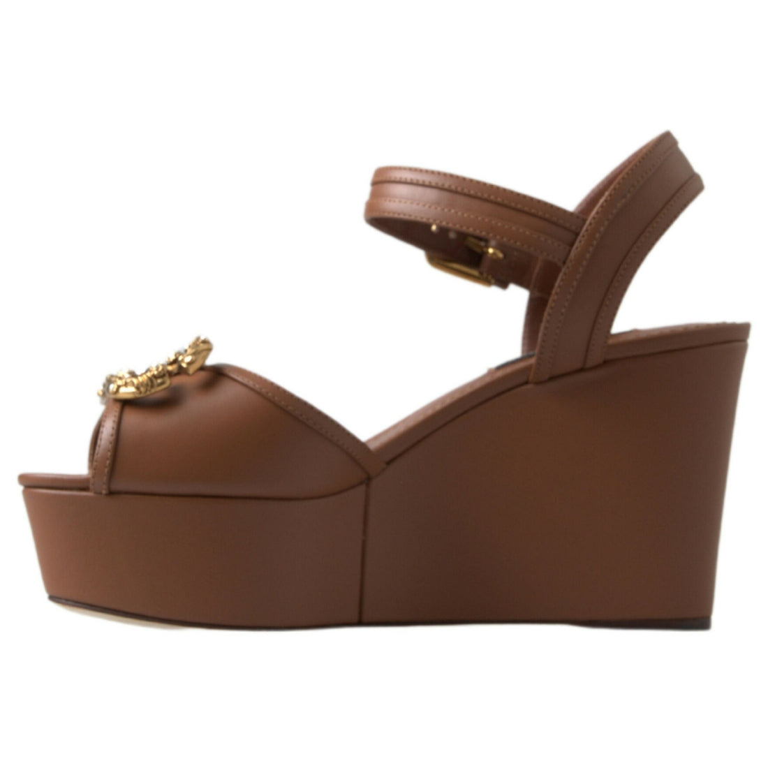 Dolce & Gabbana Chic Brown Leather Ankle Strap Wedges