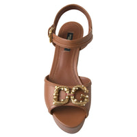 Dolce & Gabbana Chic Brown Leather Ankle Strap Wedges