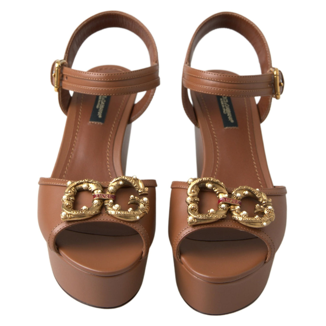 Dolce & Gabbana Chic Brown Leather Ankle Strap Wedges