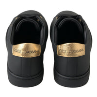 Dolce & Gabbana Black Gold Leather Classic Sneakers Shoes